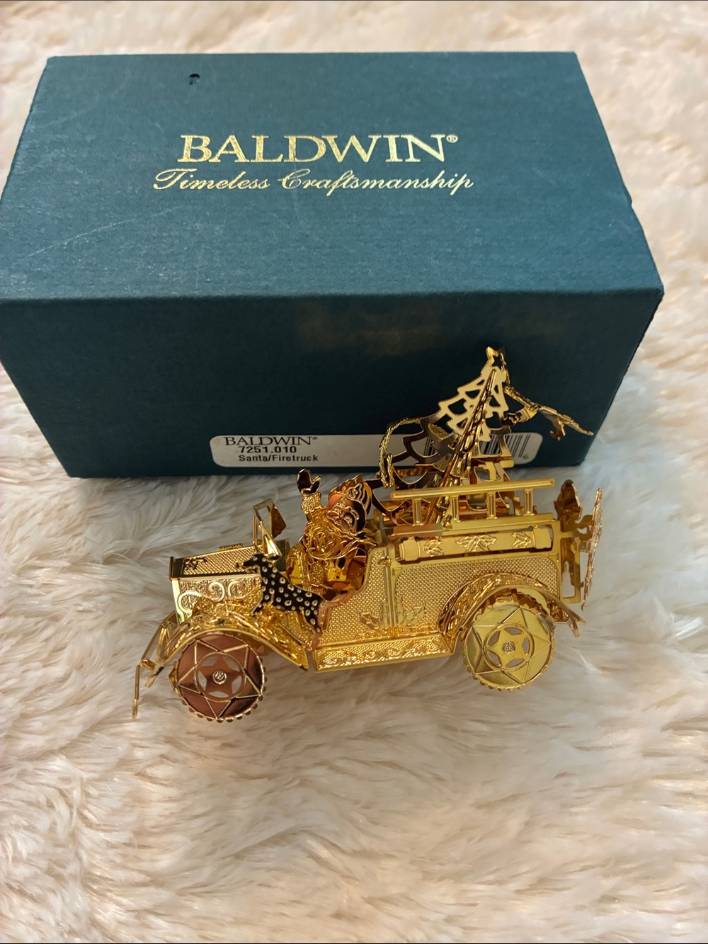 Baldwin Gold-tone Santa Fire Truck Ornament